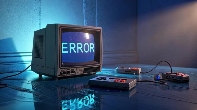 Eerie Glow A classic monitor shows the familiar blue error the text sharply defined against its luminescent background. Glistening reflections on its glass surface mix with the