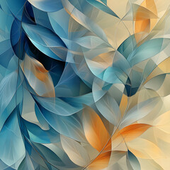 Obraz premium Colorful abstract leaves create a soothing pattern in blue and gold hues