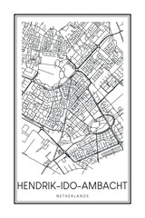Obraz premium Printable downtown road map poster of the Dutch city of HENDRIK-IDO-AMBACHT on solid white background with city name