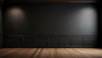empty minimalistic dark blank room for design empty template for interior product empty interior with black walls and wooden floor