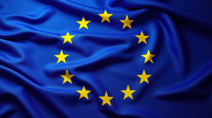 European Union Flag Displayed With Deep Blue Fabric and Golden Stars