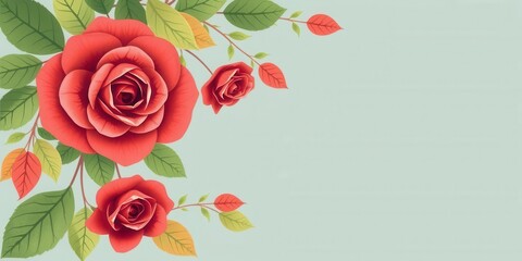 Pattern of rose flower and leaves forming a circular frame, beauty, leaves, botanical