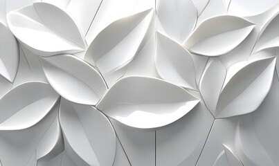 A panoramic view of white 3D tiles with geometric leaf designs