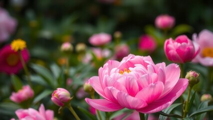 Obraz premium Pink peony flowers in full bloom, creating a beautiful and elegant background, elegant, nature, garden