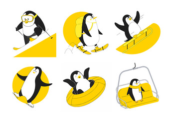 Obraz premium Playful Penguin Winter Sports Icons