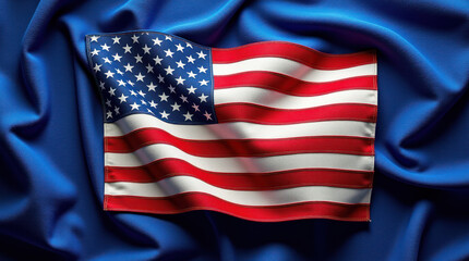 Rich Blue Backdrop Enhances the Vibrant American Flag's Smooth Texture