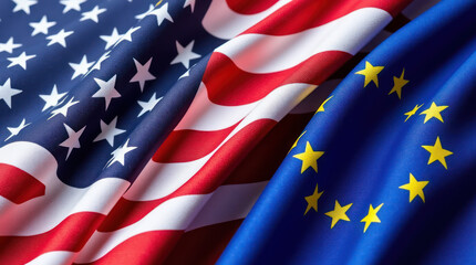 U.S. and EU Flags on a Smooth Blue Background