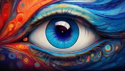 abstract digital painting of a blue eye with vivid colors