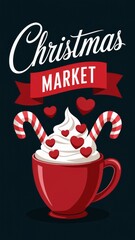 Elegant Christmas Market Banner with Festive Mug and Candy Canes Generative aI