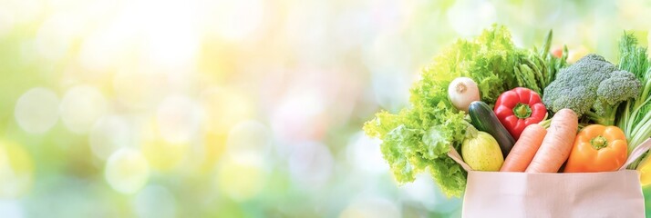 Close-up of fresh vegetables in a grocery bag with a soft blurred background. Concept of healthy living and organic produce.