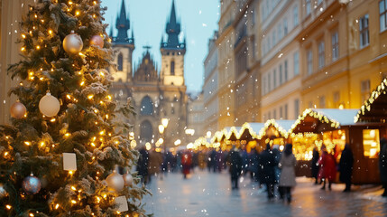 Obraz premium Traditional Christmas Market in Historic European Square