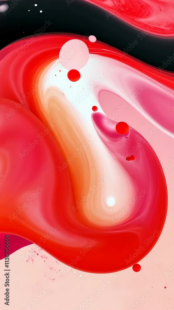Poster colorful abstract design with swirling red and pink patterns flowing smoothly across the canvas