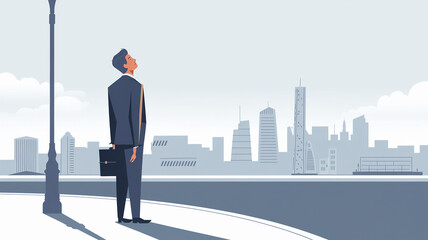 Fototapeta premium Businessman Looking Up at Cityscape Ambition