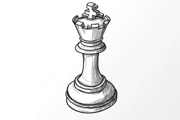 Fototapeta premium Hand-drawn sketch of a chess queen piece in perspective.