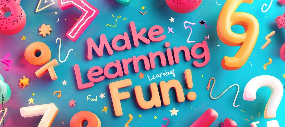 Poster playful banner design for kids' math quiz app with animated numbers and equations