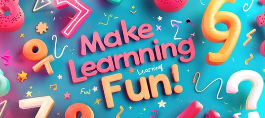 Playful Banner Design for Kids' Math Quiz App with Animated Numbers and Equations