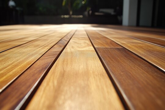 Ipe Deck: Contemporary Apartment with Rustic Hardwood Terrace and Lush Tropical Backdrop