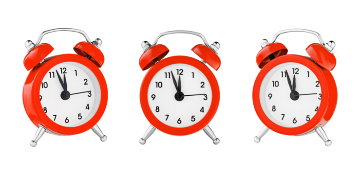 classic watch, pointer clock, Red color alarm watch on isolated white background close up