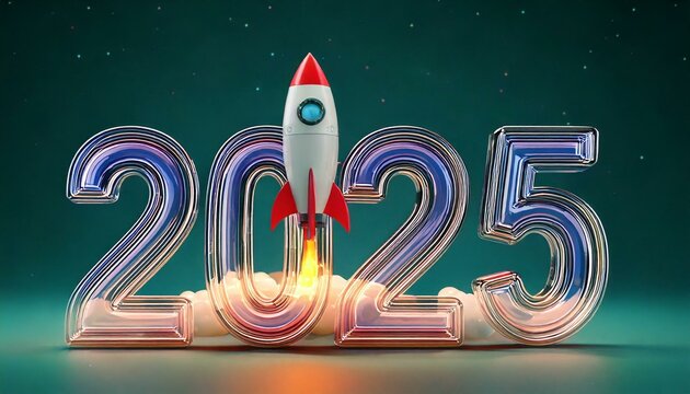 virada do ano 2025 com foguete subindo, conceito marketing, vendas, crescimento, confian&ccedil;a - Generated image