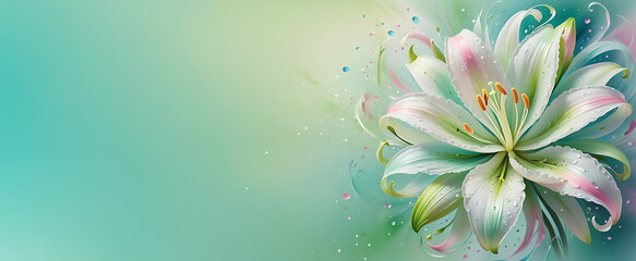 Fototapeta premium Delicate Pastel Pink Lily with Mint Green Soft Focus Background, abstract background with flowers