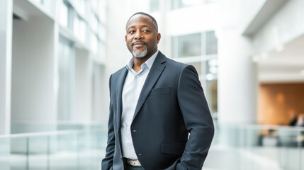 Confident african male adult in business attire in modern office setting