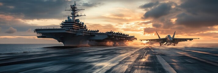 Navy Carrier: Military Vessel Ready for Deployment with Fighter Jets for Troop Support and Strategic Operations