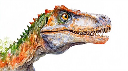 Fototapeta premium Dinosaur Portrait: Watercolor Painting of a Prehistoric Predator