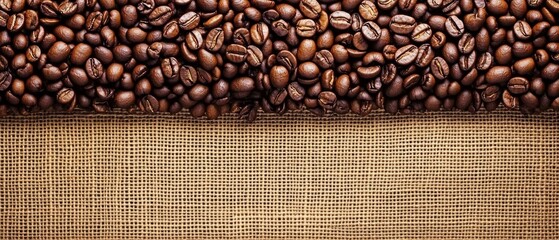 Fototapeta premium Freshly harvested coffee beans are spread across burlap fabric, capturing the essence of Brazilian coffee culture and the vibrant harvest atmosphere