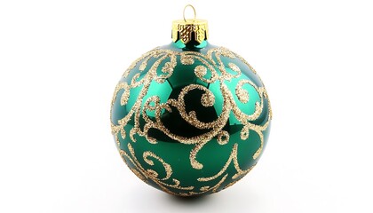 A decorative green Christmas ornament with gold patterns, perfect for holiday celebrations.