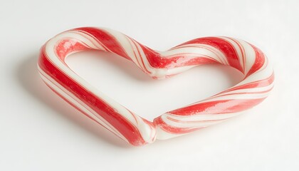 A heart-shaped candy cane made of red and white stripes, symbolizing love and festivity.