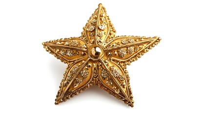 Obraz premium A decorative gold star brooch embellished with intricate designs and gemstones.