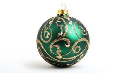 A decorative green Christmas ornament with golden swirls, perfect for holiday celebrations.