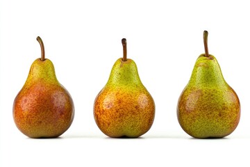 Trio of Fresh Green Pears Isolated Against a White Canvas