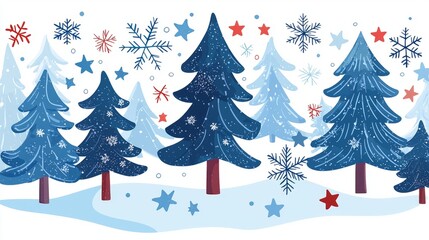 Obraz premium A whimsical winter scene featuring snow-covered trees and festive elements.