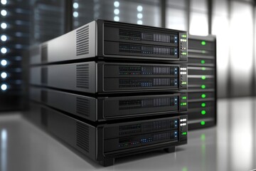 Obraz premium Three-Dimensional Representation of a Dark Web Server in an Industrial Atmosphere