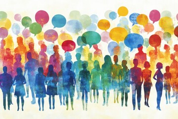 diverse people with speech bubbles, symbolizing the sense of community and connection in social media conversations incorporates various colors to represent different ethnicities Generative AI