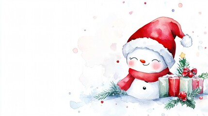 Cute Snowman with Christmas Gifts: A Festive Watercolor Painting