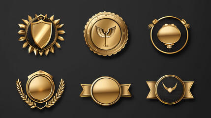 Png golden badge design element set, transparent background. Aureate. Illustration