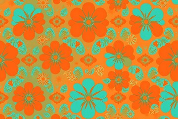 Orange and Teal Retro Floral Pattern:  A vibrant and nostalgic pattern featuring stylized flowers in orange and teal hues, reminiscent of the groovy 1960s and 70s.