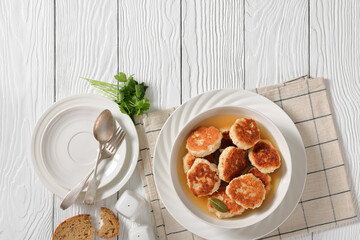 turkey potato cakes in white bowl, top view