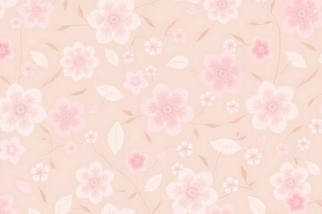 Peach Blossom Dream: Delicate pink and white blossoms dance across a soft peach background in a seamless floral pattern. Perfect for textile design, wallpaper, or feminine branding.