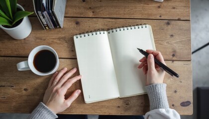A Person Journaling In A Stylish Notebook With A Fountain Pen At A Wooden Desk