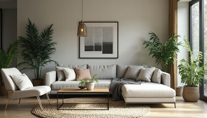  A Stylishly Decorated Living Room With Modern Furniture And Indoor Plants