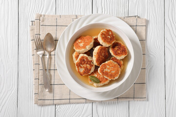turkey potato cakes in white bowl, top view