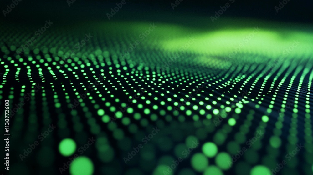 Poster complex matrix of green numbers creating a digital landscape. generative ai