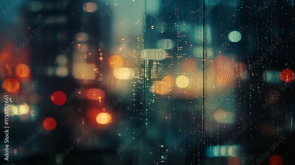 Aufkleber metropolis in rain with bokeh lights creating a vibrant atmosphere. generative ai