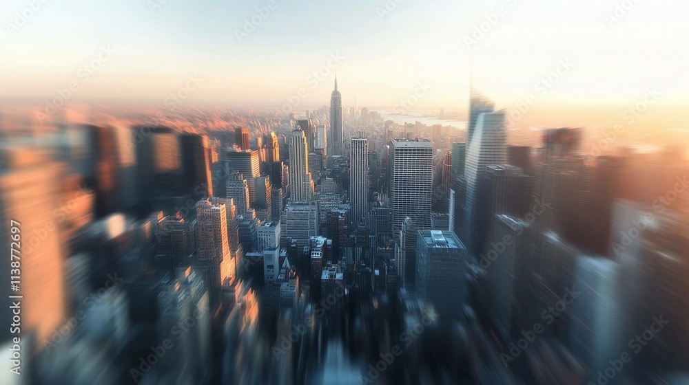 Poster bokeh lights illuminate the skyline of a vibrant metropolis at dusk. generative ai