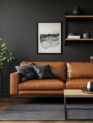 Beautiful Modern Living room Interior with furniture's ,mockup frame , posters, wall -3d Rendering
