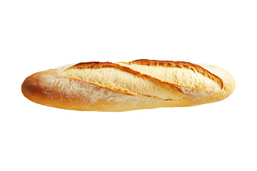 A delicious crusty French baguette isolated on white transparent background, concept of fresh bread.