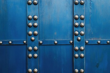 Fototapeta premium Riveted Metallic Plate: Blue Steel Surface with Industrial Texture